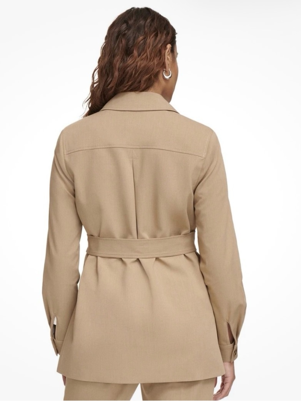 Calvin Klein Tan Button up Belted Lined Jacket - Picture 2 of 11